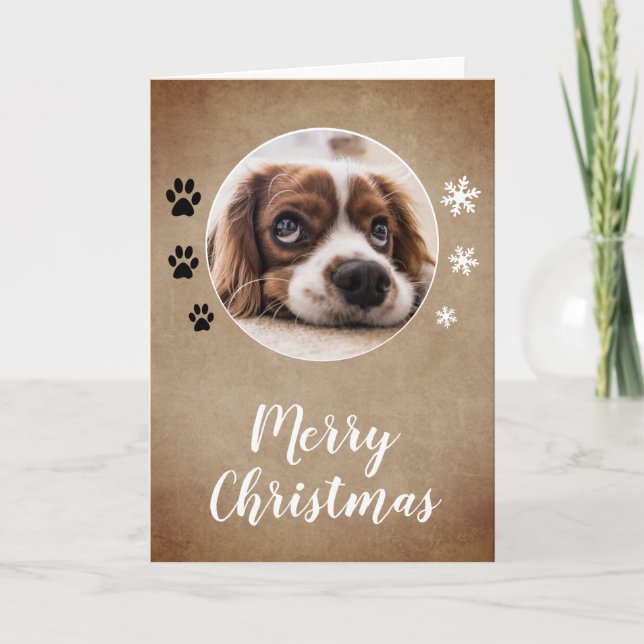 Rustic Dog Name Photo Merry Christmas Family  Holiday Card (Front)