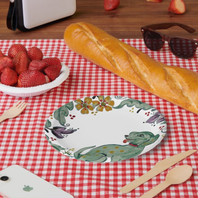 Rustic Dog Puppy Teal Colourful Farmhouse Cute Paper Plate (Picnic)