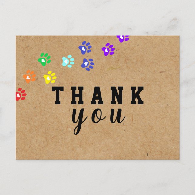 Rustic Dog Rainbow Paw Custom Thank you  Postcard (Front)