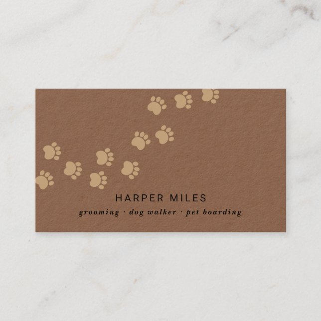 Rustic dog sitter paw path business card (Front)
