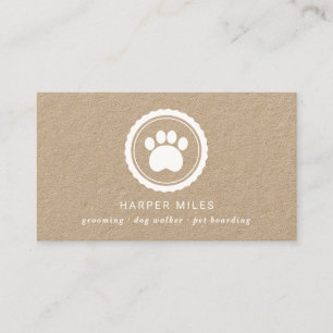 Rustic dog sitter paw print label business card