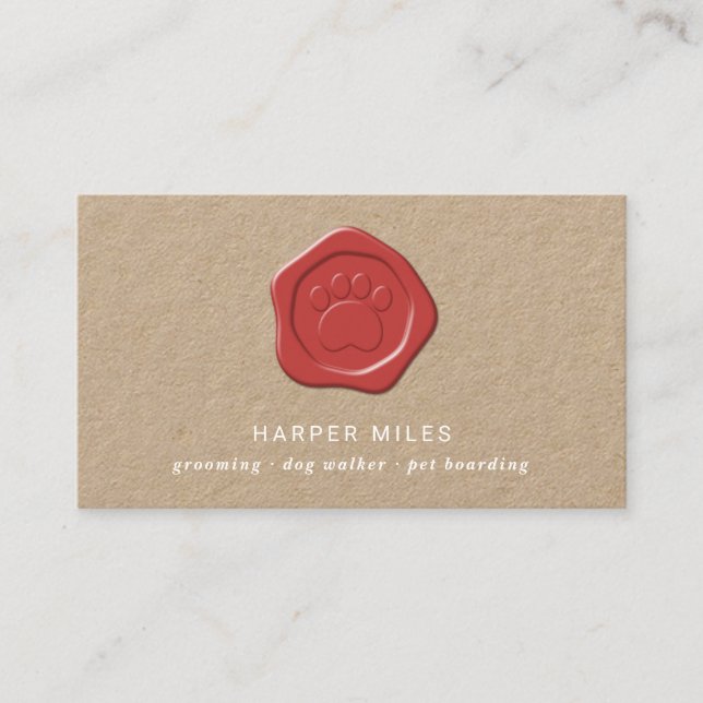 Rustic dog sitter paw wax seal business card (Front)