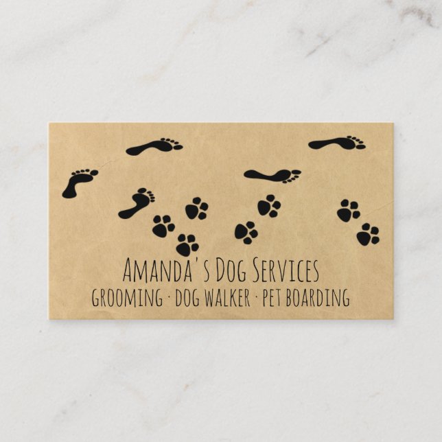 Rustic Dog Sitter Pet Services Grooming Paw Path Business Card (Front)