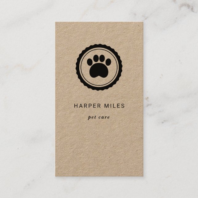 Rustic dog walker paw print label business card (Front)