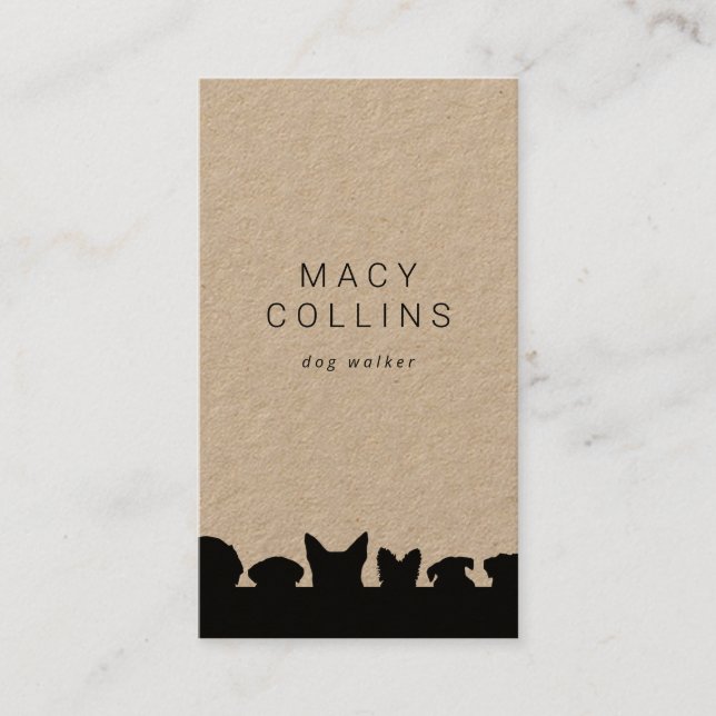 Rustic dogs silhouette kraft business card (Front)