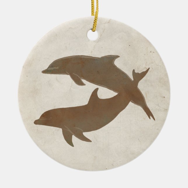 Rustic Dolphins Beach Wedding Ceramic Tree Decoration (Front)
