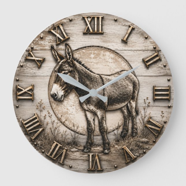 Rustic Donkey Farmhouse  Vintage Country Barn  Large Clock (Front)