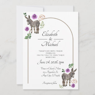 Rustic Donkey Floral Purple Wedding Invitation