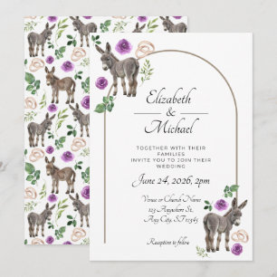 Rustic Donkey Floral Purple Wedding Invitation