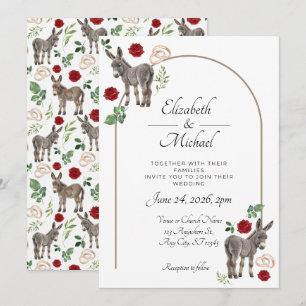 Rustic Donkey Floral Red Wedding Invitation