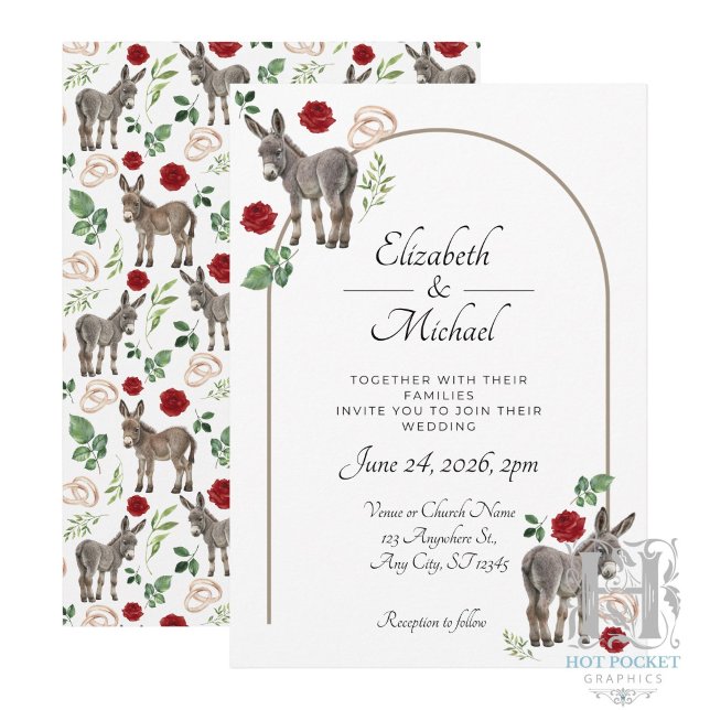 Rustic Donkey Floral Red Wedding Invitation (Creator Uploaded)