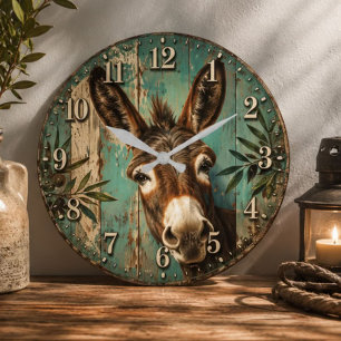 Rustic Donkey Large Clock