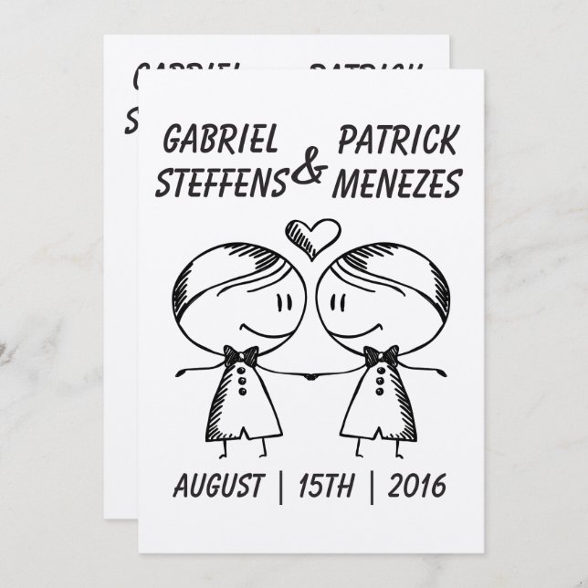 Rustic Doodle Gay Wedding Invitation (Front/Back)