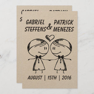 Rustic Doodle Gay Wedding Invitation