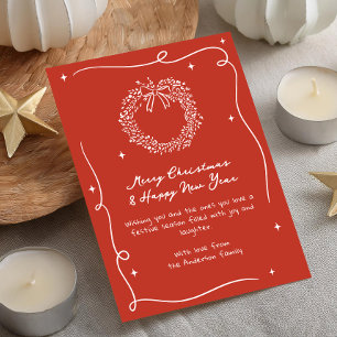 Rustic Doodle Wreath Christmas Holiday Card