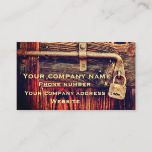 Rustic door with antique brass lock business card