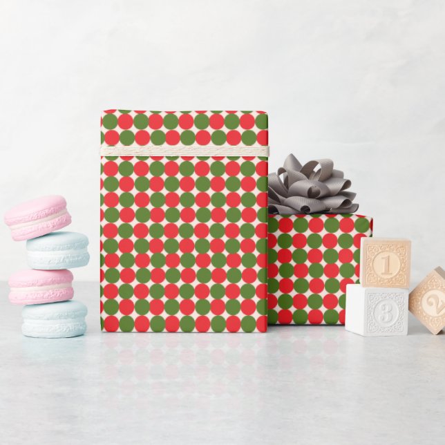 Rustic Dotted Red Green Christmas Wrapping Paper (Baby Shower)