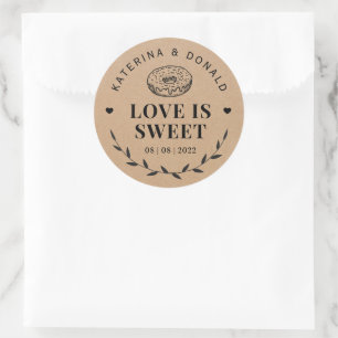 Rustic Doughnut Love is Sweet Wedding Kraft  Classic Round Sticker