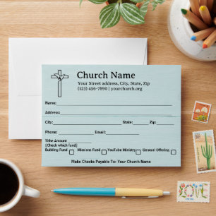 Rustic Dove Cross Blue Church Tithe Offering Envelope