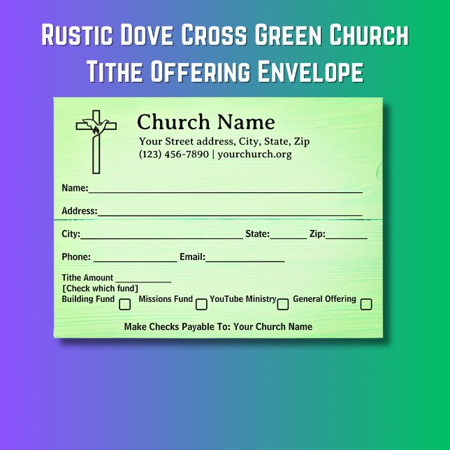Rustic Dove Cross Green Church Tithe Offering Envelope (Rustic Dove Cross Green Church Tithe Offering Envelopes)
