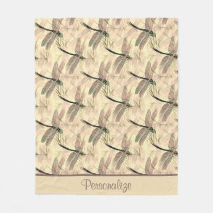 Rustic Dragonfly Art Design Pattern Fleece Blanket