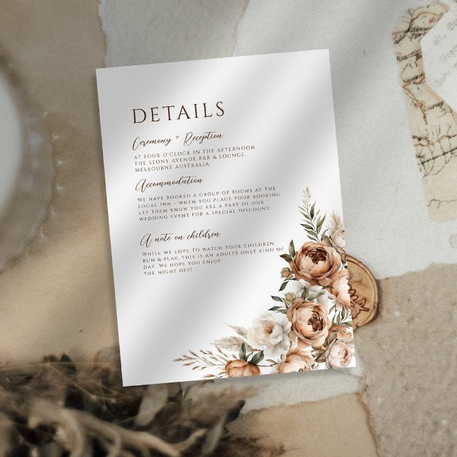 Rustic Dread Floral Pampas Wedding Details Enclosure Card (Creator Uploaded)
