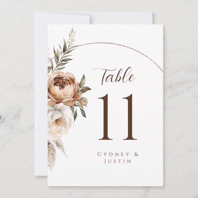 Rustic Dread Floral Pampas Wedding Table Numbers (Front)