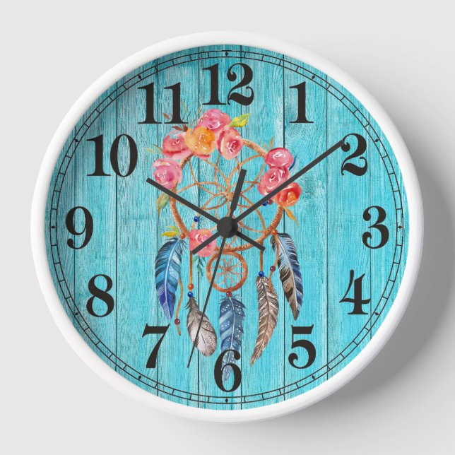 Rustic Dreamcatcher Round Wall Clock (Front)