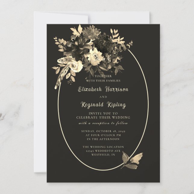 Rustic Dried Floral Elegant Brown Fall Wedding Invitation (Front)