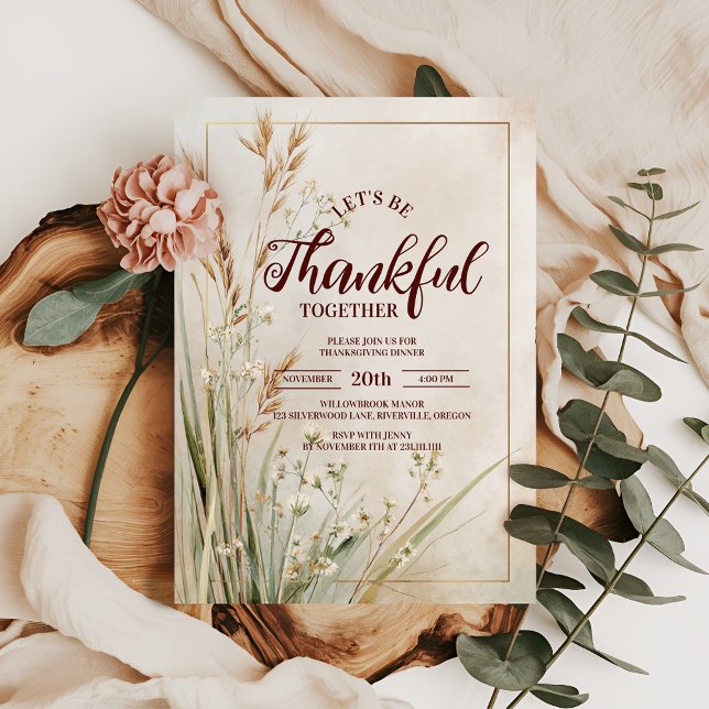 Rustic Dried Meadow Thanksgiving Dinner Invitation (Creator Uploaded)