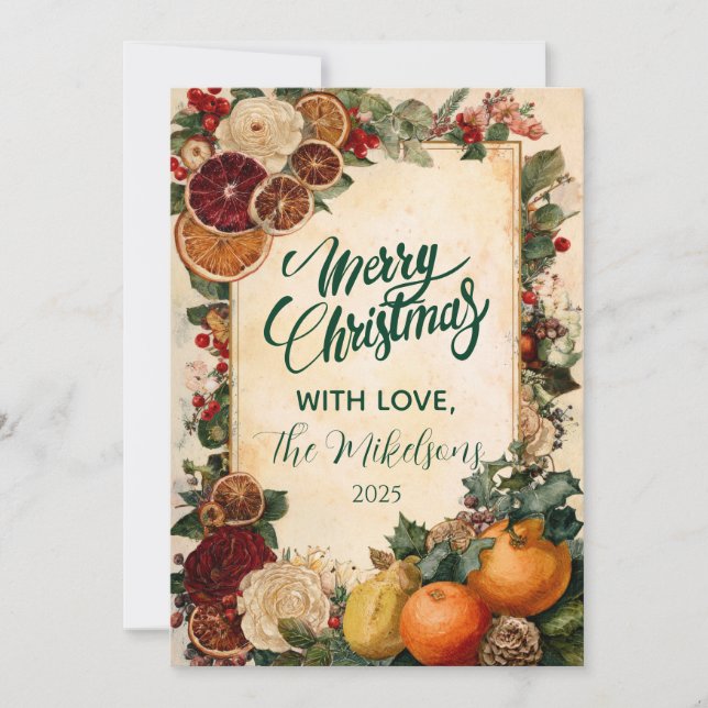 Rustic Dried Orange and Fruit Christmas Holiday Card (Front)