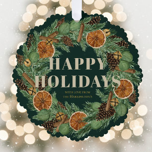 Rustic Dried Orange Pine Wreath Keepsake Green Tree Decoration Card