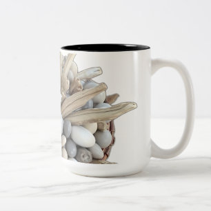 Rustic Driftwood and Pebble Centerpiece Two-Tone Coffee Mug