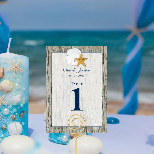 Rustic Driftwood Beach Sand Dollar Wedding Table Number (Creator Uploaded)