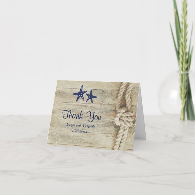 Rustic Driftwood Nautical Beach Wedding Thank You (Front)