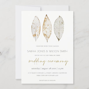 Rustic Dry Vein Gold Rust Leaves Wedding Invite
