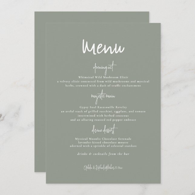 Rustic Dual Tone Reversible Wedding Menu Card (Front/Back)