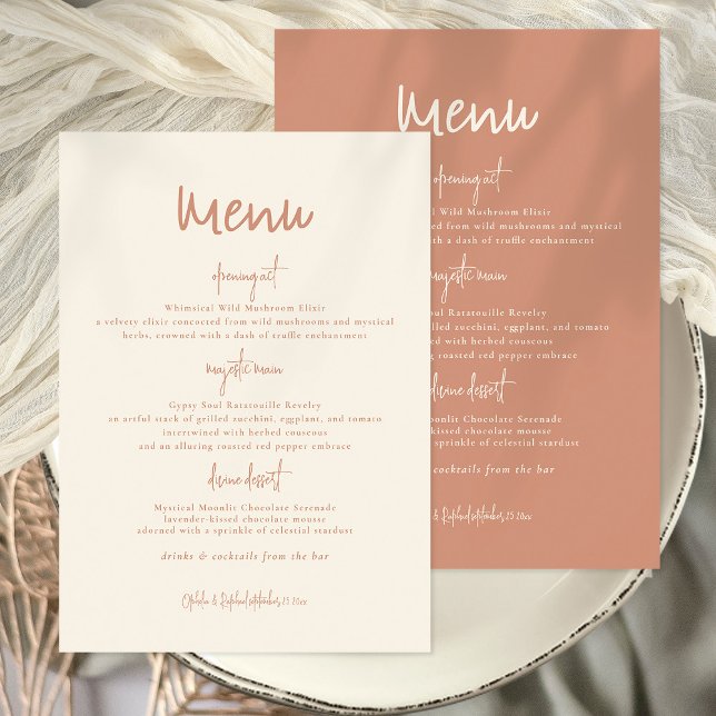 Rustic Dual Tone Reversible Wedding Menu Invitation (View of both sides. Reversible perfect to mx and match to show either side. Printable or Printed)
