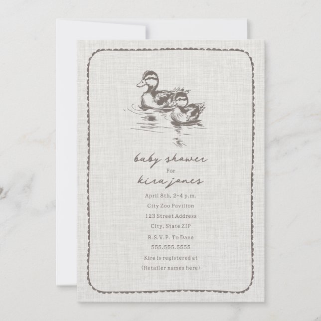 Rustic Ducks Doodle Neutral Baby Shower Invitation (Front)