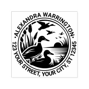 Rustic Ducks in Reeds Name Return Address Self-inking Stamp