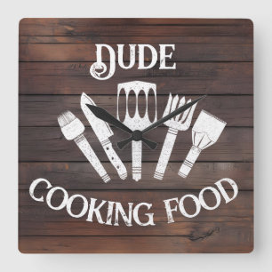 Rustic ‘Dude Cooking Food’ Wall Clock – Funny BBQ 