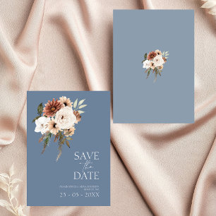 Rustic Dusty Blue and Rust Floral Save the Date 