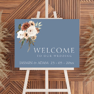Rustic Dusty Blue and Rust Floral Wedding Welcome  Poster