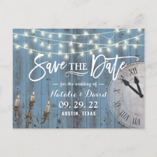 Rustic Dusty Blue Barn Wood Fairytale Wedding Announcement Postcard