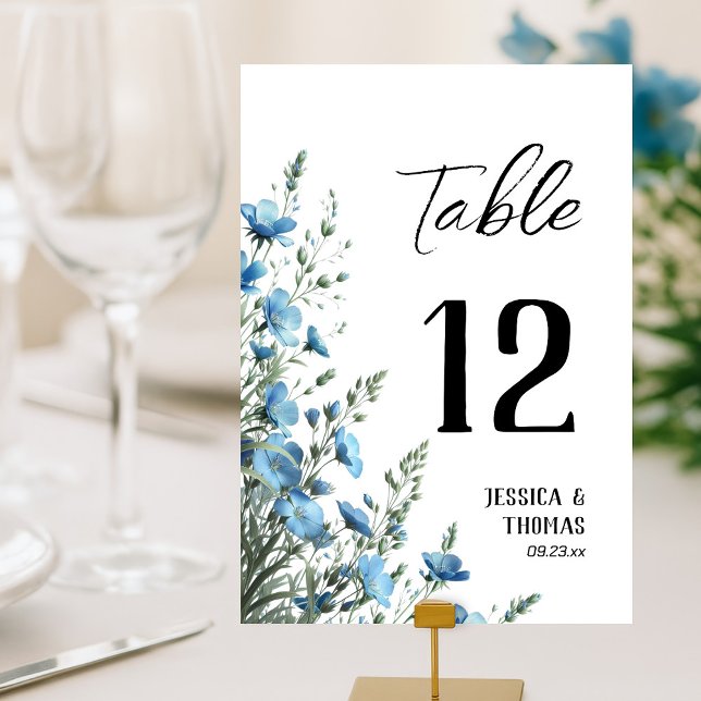 Rustic Dusty Blue Boho Chic Wildflowers Wedding Table Number (Creator Uploaded)