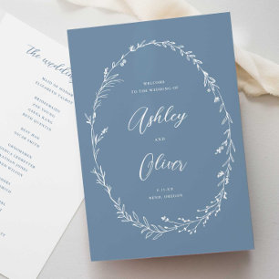 Rustic Dusty Blue Boho Wildflower Wreath Wedding Programme
