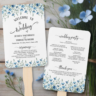 Rustic Dusty Blue Boho Wildflowers Wedding Program Hand Fan