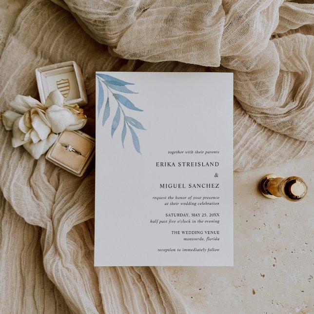 Rustic Dusty Blue Botanical Elegant Wedding Invitation (Creator Uploaded)