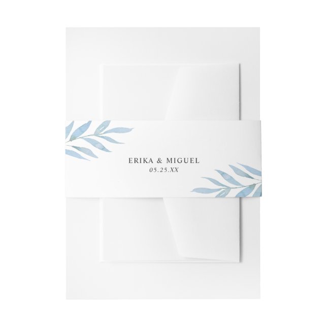 Rustic Dusty Blue Botanical Elegant Wedding Invitation Belly Band (Front Example)