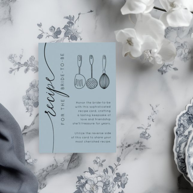 Rustic Dusty Blue Bridal Shower Recipe Enclosure Card (Creator Uploaded)